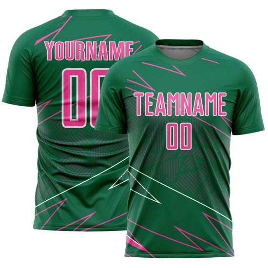 Kelly Sports Pink-White Sublimation Custom Uniform Soccer Lines Jersey Green