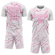Custom Soccer White Uniform Jersey Sublimation Pink Lightning Sports