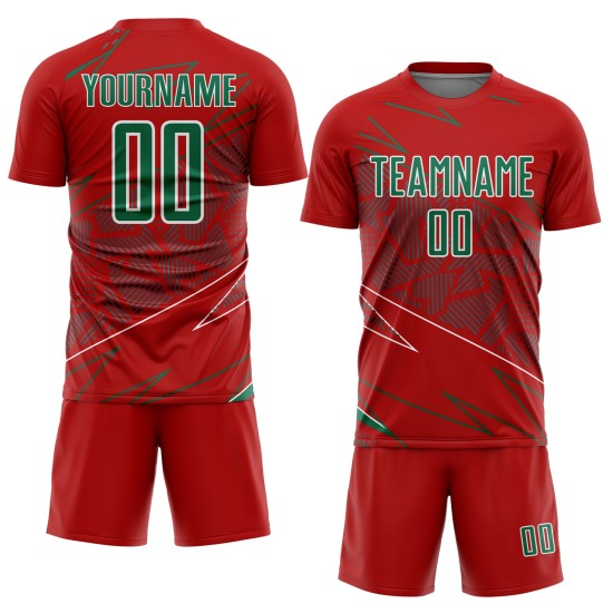 Red Sublimation Soccer Green-White Sports Jersey Lines Uniform Custom Kelly