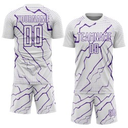 Uniform Sublimation White Purple Custom Sports Soccer Jersey Lightning