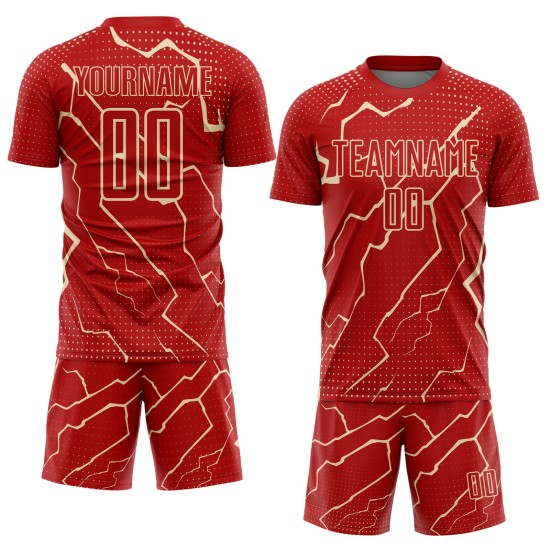 Sublimation Uniform Cream Lightning Custom Jersey Sports Red Soccer